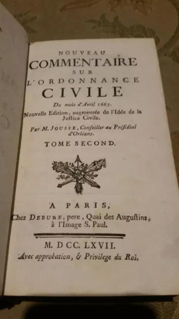 Nouveau Commentaire sur l'Ordonnance Civile *1767* 2 vol set FINE BINDING French