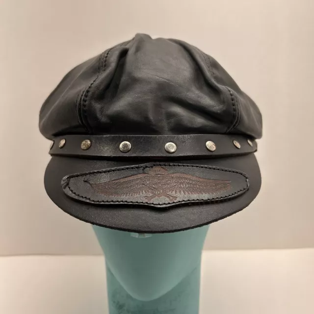 Vintage Freedom Machine Cycles Black Leather Bikers Hat Broken In 70s 60s Harley