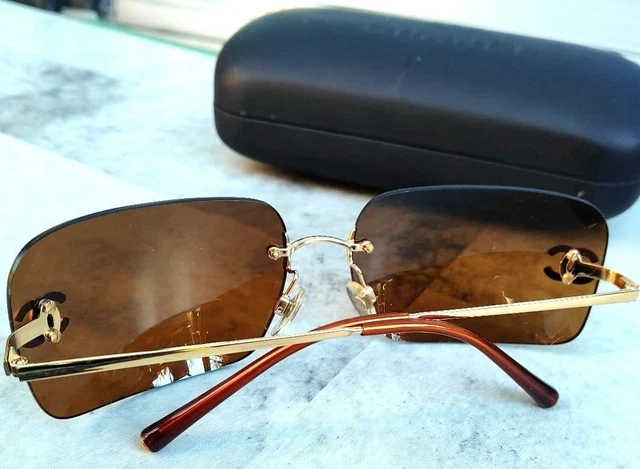 Chanel Rimless Gold Sunglasses Rhinestone Model 4017-D Made in Italy Used