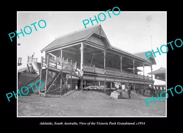 Old Postcard Size Photo Adelaide South Australia Victoria Park Grandstand 1914