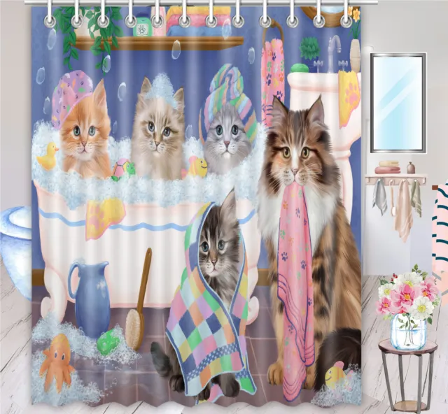 Halloween Siberian Cat Shower Curtain Bathtub Screens Personalized Hook