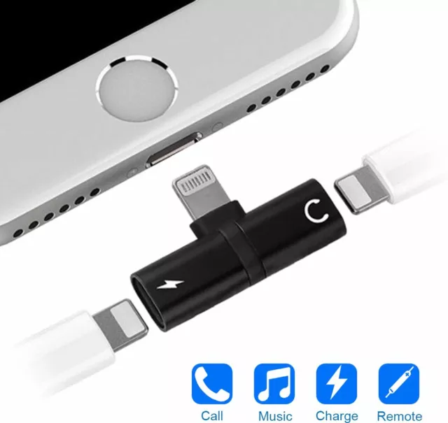 Adapter Splitter für iPhone 7/7 Plus 8/8 Plus X XS XS Max Kopfhörer Lade SCHWARZ 3