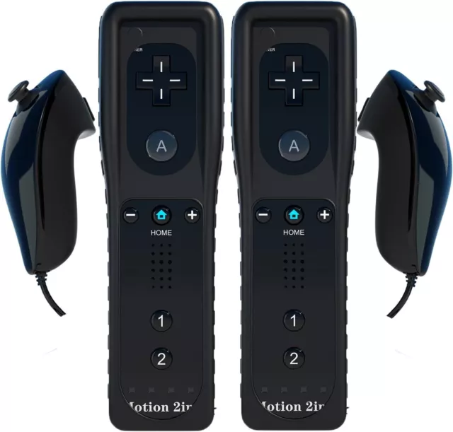 2 x TechKen Motion Remote Control + Nunchuck for Wii, Replacement Black