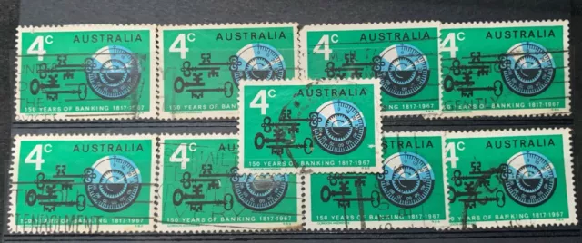 Australia 1967 - 150 Years of Banking - 4c Used Stamps x 9 - VFU