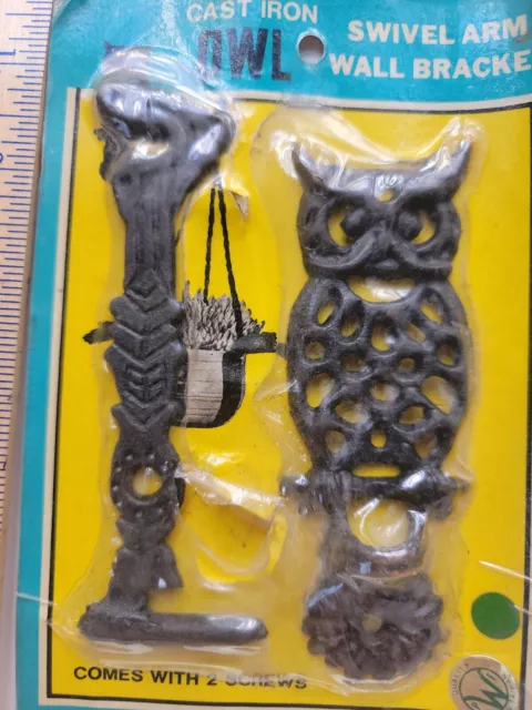 NEW Vintage 1970s Owl Cast Iron Swivel Arm Wall Bracket Hook for Hanging Plants 4