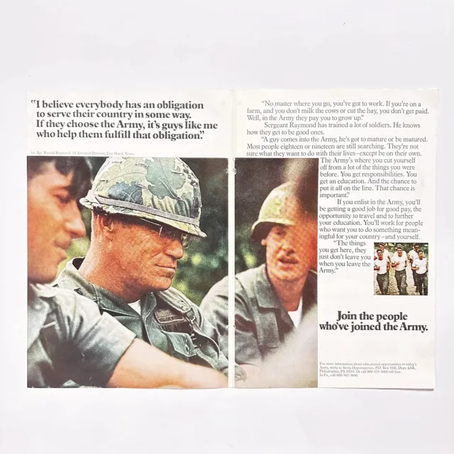 1975 US Army Recruitment Print Ad Poster Fort Hood Sergeant Soldiers Two Page