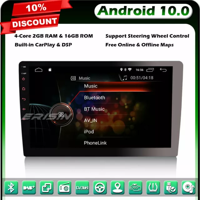 CarPlay 1 Din 10.1" DAB+ Android 10 Detachable Autoradio GPS Bluetooth TNT WiFi
