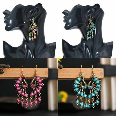 Retro Boho Ethnic Tassel Earrings Turquoise Beads Hook Women Ear Dangle Jewelry