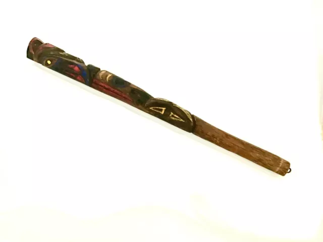 Ancient Northwest Indian Carved Totem Pole. Brilliant Colors 27 Inches