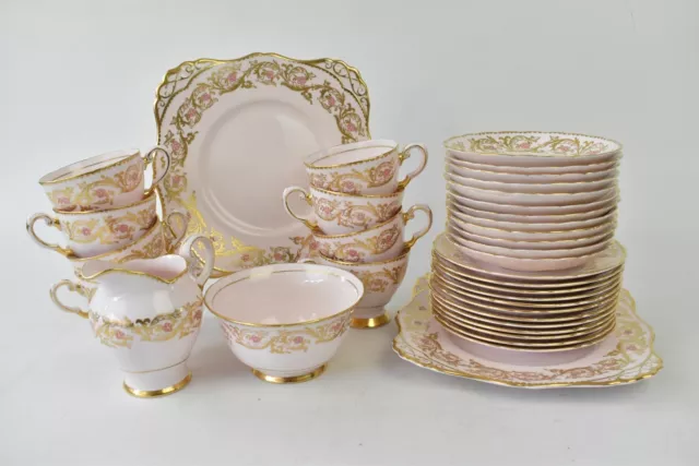 Tuscan Bone China Tea Set x36 Pieces Pale Pink & Gold Tone Floral England