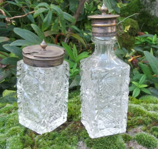 2 Lovely Vintage  silver plated?  condiment cruet items cut glass