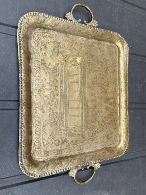 Antique Indian/Asian Brass Engraved Chased Tray