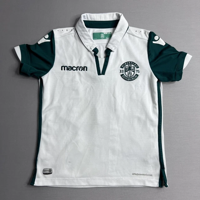 Maglietta calcio bambini Macron 3XS bianco verde Edimburgo Scozia camicia top