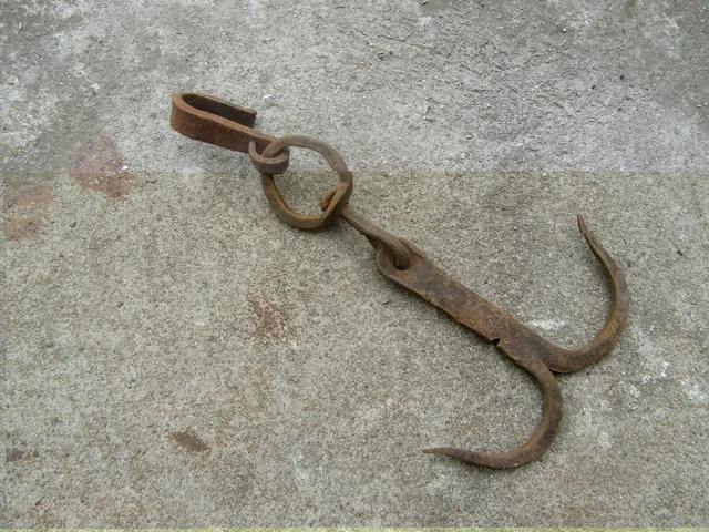 Vtg Antique Primitive Forged Wrought Iron Meat Herb Spice Butcher Hook Hanger #1