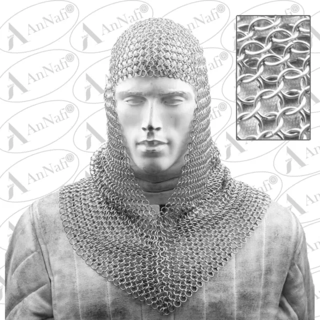 Chainmail Coif Medieval Knight Renaissance Armor Chain Mail Hood Viking LARP