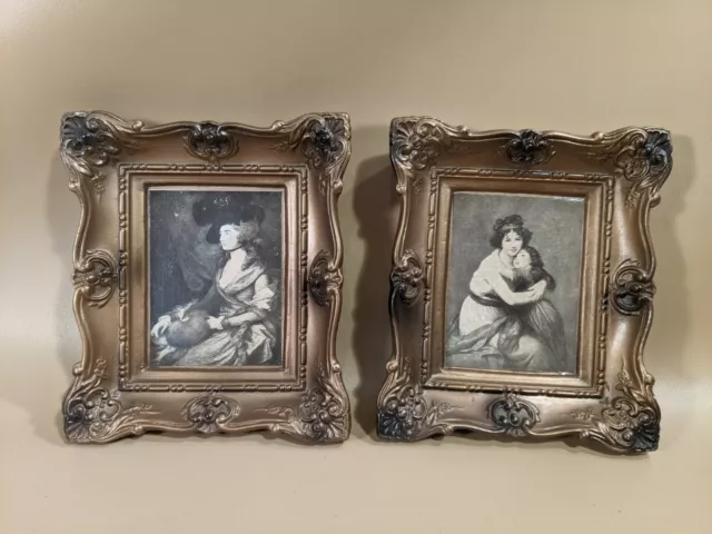 Vintage Pair Wall Hanging Pictures Framed Mrs Siddons Miniature Masters Inc