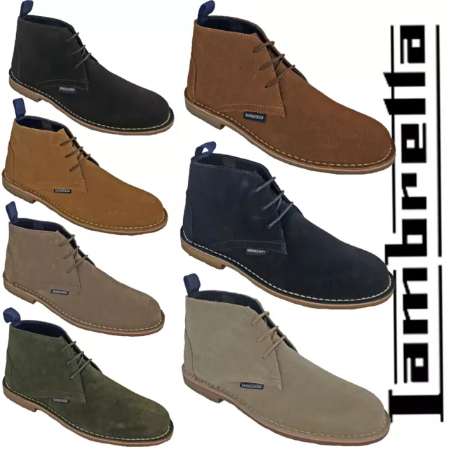 Hommes Lambretta Desert Boots Cuir Cheville Carnaby 3 Eye Lacets Daim Bout Rond