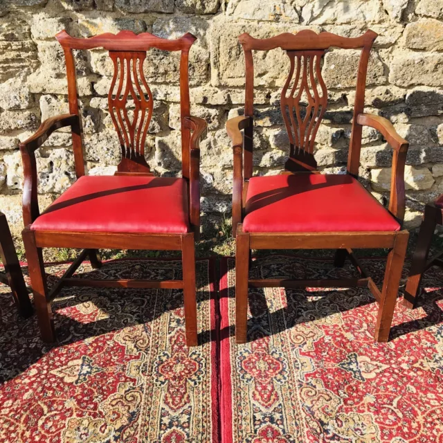 Set of six vintage Chippendale style mahogany dining chairs inc 2 armchairs