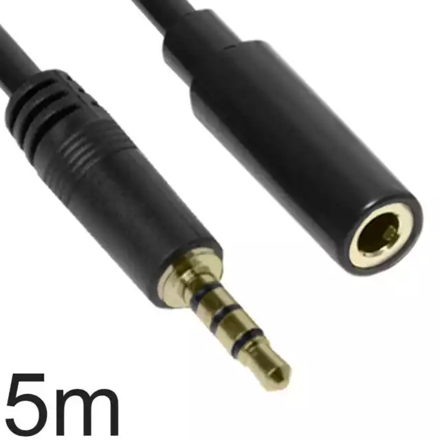 Cable Rallonge Jack 3.5mm TRRS OMTP 5m Male Femelle avec Mic pour Casque PC Noir 2