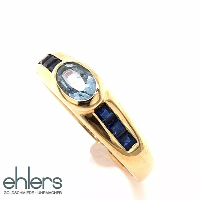 Damenring Saphir Edelsteine 750er Gelbgold 18kt Safir Aquamarine oval blau 866 3