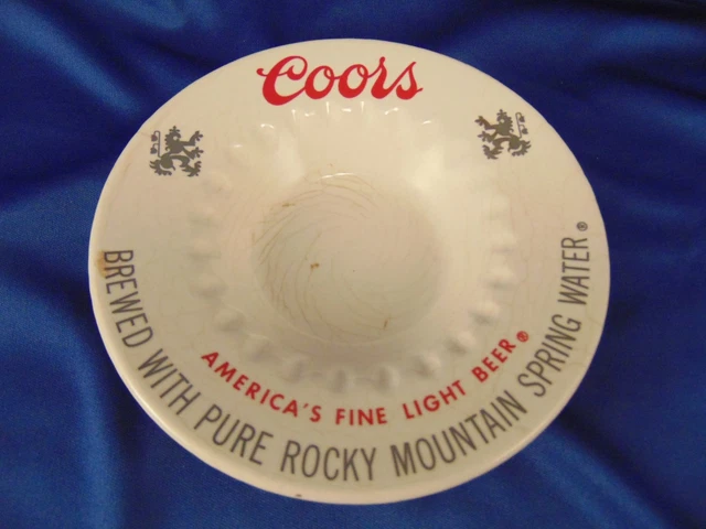 Ash tray Coors Beer white ceramic advertising Brewed Rocky Mountain Spring Water