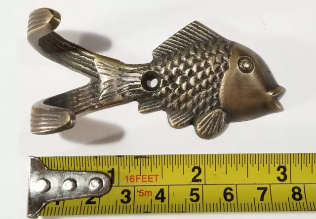 2 Vintage Style FISH HOOKS Solid Brass Coat Hat Towel Hanger 3" #C23 4