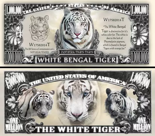 TIGRE BLANC du BENGALE - BILLET MILLION DOLLAR US! COLLECTION Animal Félin Tiger