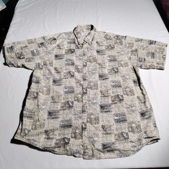 Columbia Button Up Shirt Fishing Lures Casual Short Sleeve Collared Mens Sz L