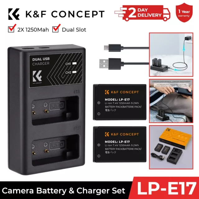 K&F Concept 2-Pack LP-E17 Batteries and Dual USB Charger for Canon EOS RP R10