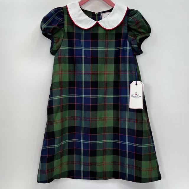 Classic Prep Girls A-Line Dress Multicolor Plaid Zip Collared Short Sleeve 8 NEW