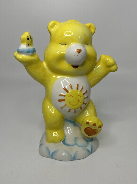 Vintage 7” Care Bears Funshine Bear Ceramic Piggy Bank Yellow Sunshine On Cloud