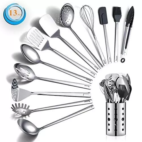 Ustensiles De Cuisine INOX 13 Pcs Et Porte Accessoires Passe Au Lave-Vaisselle