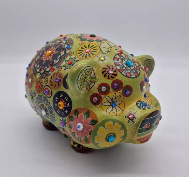 Vintage Mexico Piggy Bank Hand Painted Ceramic Folk Art Figurine