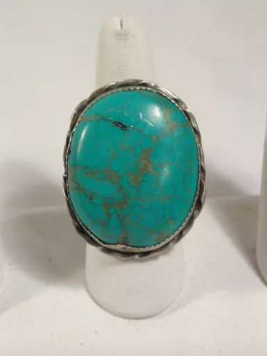 Large Beautiful Old Pawn Sterling Silver and Turquoise Ring Size 9 3/4