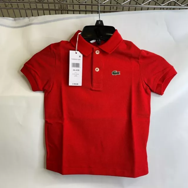 LACOSTE Regular Fit Petit Piqué Polo Kids' Size 4YR Red PJ2909