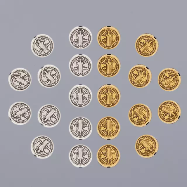 50 x Tibetan Silver/Gold Saint Medal Crucifix Cross Round Spacer Beads Charms