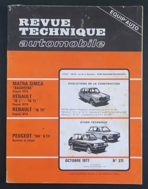 Revue Technique Automobile Rta 371 Peugeot104 Matra Simca Renault 16