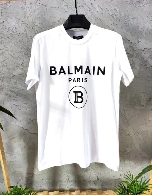 Balmain T-shirt Logo Cotton Crew Neck Short Sleeve White size XXL- Free Shipping
