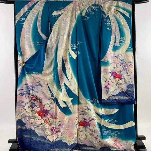 Japanischer Kimono Furisode, reine Seide, falscher Daphne, getrocknetes,...