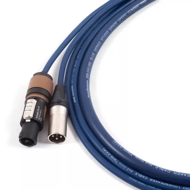 Van Damme Speakon to Male XLR Loud Speaker Cable. 2 Pole Neutrik NL2FX. PA Amp