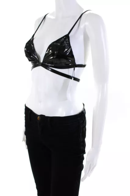 Fleur du Mal Womens PVC and Frankie Lace Triangle Bra - Black Size S 2