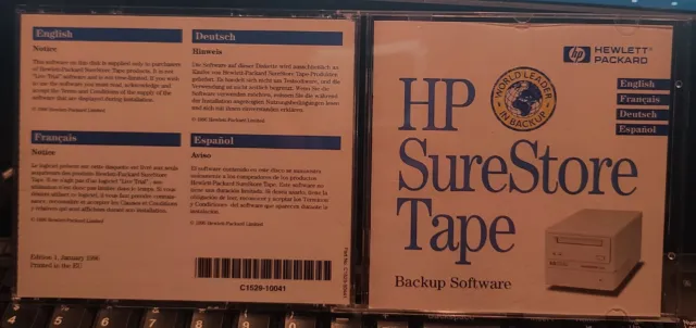 Genuine Vintage Surestore Tape Drive Software Disc W Manual 1996 C1529-10141