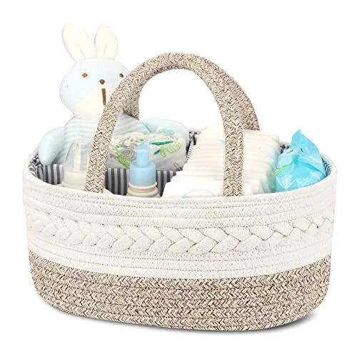 Diaper Caddy Organizer for Baby, Cotton Rope , Changing Table Diaper Storage ...