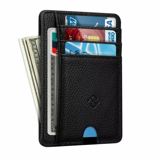 Mens RFID Blocking Leather Minimalist Small Wallet Credit Card Slots Holder