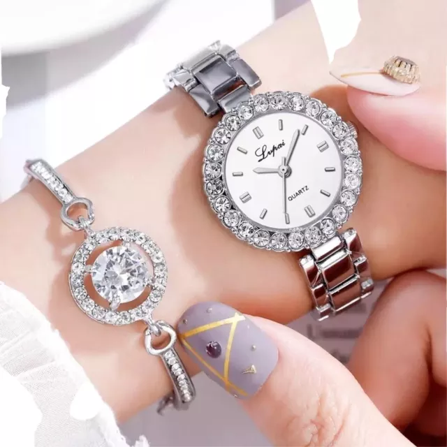 Elegant Women Lady Watches Stainless Steel Analog Quartz Wrist Watch & Bracelet