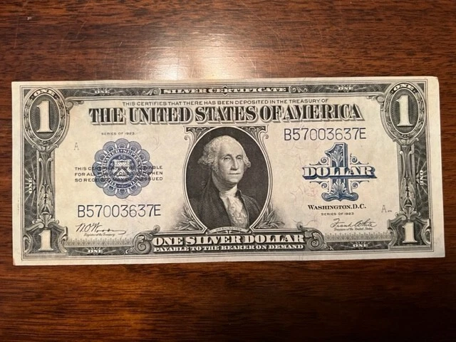 1923 One Dollar $1 Silver Certificate Large Size Bank Note  Blue Seal 