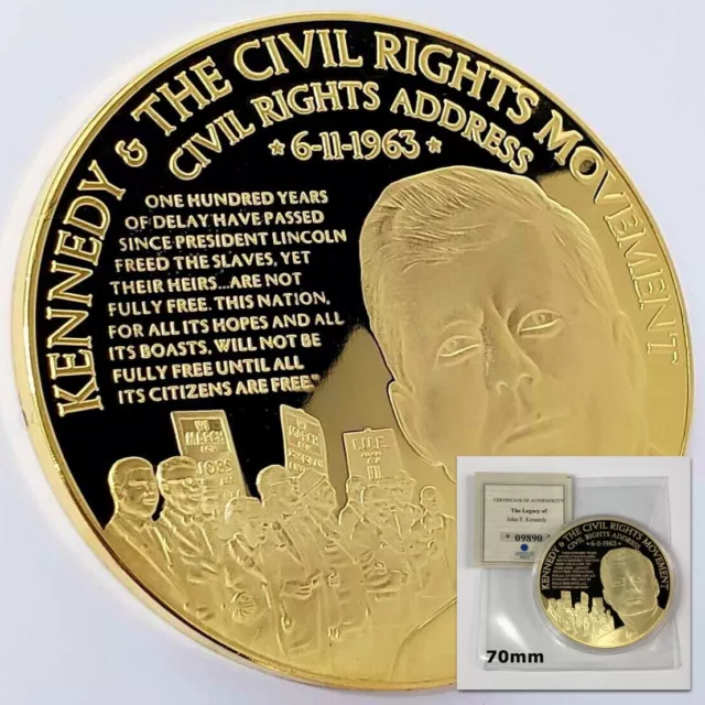 2014 John F Kennedy Civil Rights JFK Commemorative Proof 2-3/4" Coin wCOA BS7014