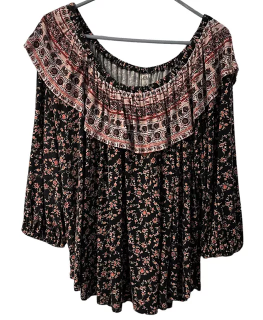 American Rag Cie. Shirt Ruffle Neck Stretch 3/4 Sleeve Tunic Sz 3X Women