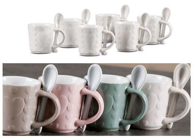 Set 6 Tazzine Tazze Caffe' con Cucchiaini in Ceramica 4 Colori