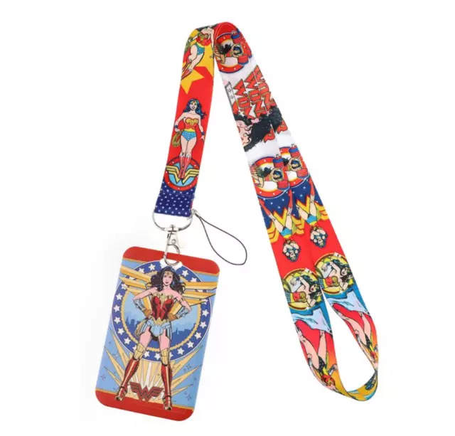 Wonder Woman Superhero Comic Movie Logo Red Blue Lanyard With ID Badge Holder